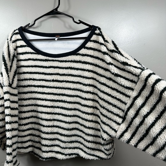 Free People Breton Striped Pullover Sweater Size Eggnog Combo - Black / Cream - Picture 3 of 7